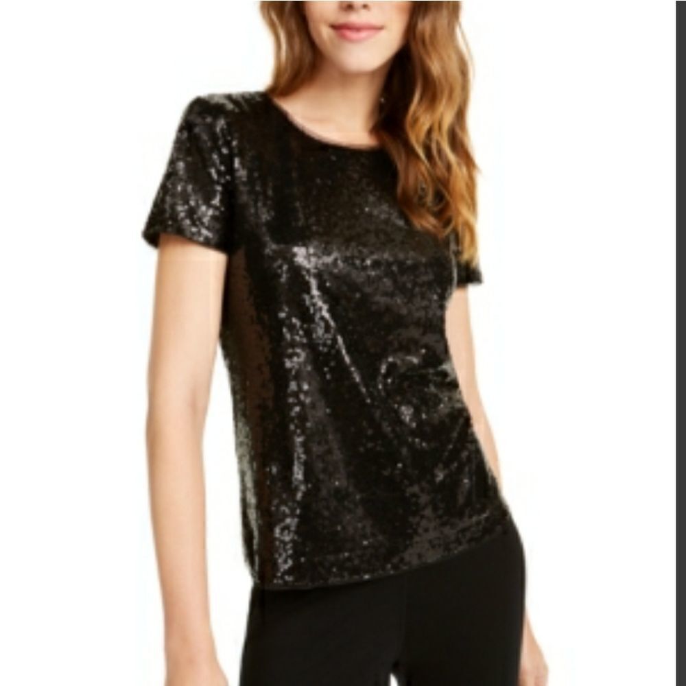 Maison Jules Short-Sleeve Sequined Top